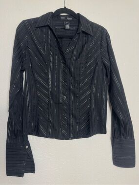 Best Chick In Heels Black & Silver Cropped Button Up Blouse